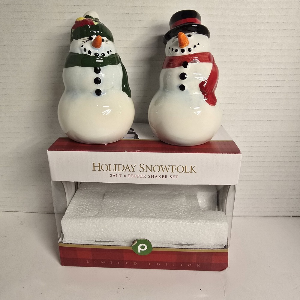 Holiday Snowfolk Limited Edition Snowman Salt & Pepper‎ Shakers Box Set New!